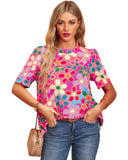 Azura Exchange Flower Print Puff Sleeve Top - S