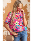 Azura Exchange Flower Print Puff Sleeve Top - S