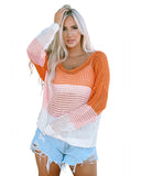 Azura Exchange Eyelet Knit Top with Twisted Back and Color Block Design - XL