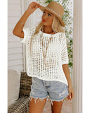 Azura Exchange Fishnet Knit Ribbed Short Sleeve Sweater Tee - XL