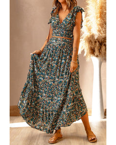 Azura Exchange Floral Ruffled Crop Top and Maxi Skirt Set - L