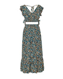 Azura Exchange Floral Ruffled Crop Top and Maxi Skirt Set - L