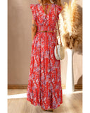 Azura Exchange Floral Ruffled Crop Top and Maxi Skirt Set - 2XL