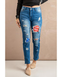 Azura Exchange Stripes and Stars Patches Ripped Jeans - M