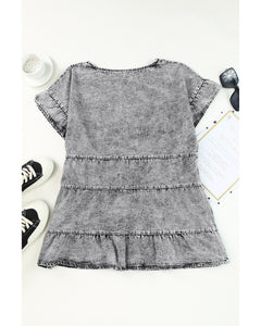 Azura Exchange Tiered Denim Top - M