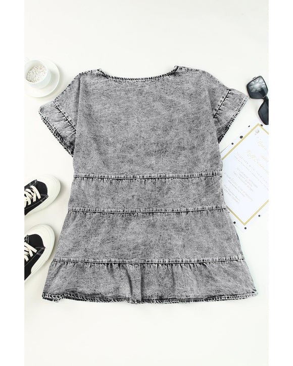 Azura Exchange Tiered Denim Top - M