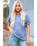 Azura Exchange Raw Edge Denim Top - M