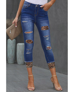 Azura Exchange Leopard Patches Distressed Skinny Jeans - S