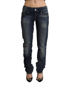 Low Waist Skinny Denim Jeans with Logo Details and Zipper Closure W26 US Women