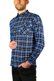 Mens Flannelette Long Sleeve Shirt 100% Cotton Check Authentic Flannel - Full Placket - Turquoise/Black - L