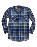 Mens Flannelette Long Sleeve Shirt 100% Cotton Check Authentic Flannel - Full Placket - Turquoise/Black - L