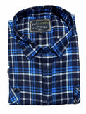 Mens Flannelette Long Sleeve Shirt 100% Cotton Check Authentic Flannel - Full Placket - Turquoise/Black - XXL