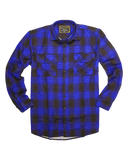 Mens Flannelette Long Sleeve Shirt 100% Cotton Check Authentic Flannel - Full Placket - Royal Blue - 3XL