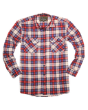 Mens Flannelette Long Sleeve Shirt 100% Cotton Check Authentic Flannel - Full Placket - Navy/Red/White - 3XL