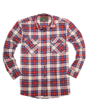 Mens Flannelette Long Sleeve Shirt 100% Cotton Check Authentic Flannel - Full Placket - Navy/Red/White - M