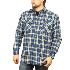 Mens Flannelette Long Sleeve Shirt 100% Cotton Check - Full Placket - Spanish Blue - 4XL