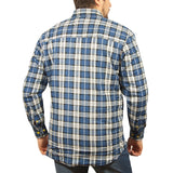 Mens Flannelette Long Sleeve Shirt 100% Cotton Check - Full Placket - Spanish Blue - 4XL