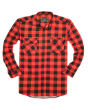 Mens 100% Cotton Flannelette Shirt Long Sleeve Check Authentic Flannel - Red/Black - 3XL