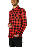Mens 100% Cotton Flannelette Shirt Long Sleeve Check Authentic Flannel - Red/Black - 4XL