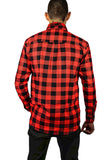 Mens 100% Cotton Flannelette Shirt Long Sleeve Check Authentic Flannel - Red/Black - M