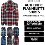 Mens Half Placket Flannelette Long Sleeve Pullover Shirt 100% Cotton Check Authentic Flannel  - Burgundy - M