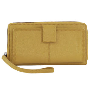 Pierre Cardin Womens Leather Zip Around Wallet w/ Wristlet in Zinc Yellow