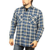 Jacksmith Quilted Flannelette Shirt Mens Jacket 100% Cotton Padded Warm Winter Flannel - Navy/Light Blue - L