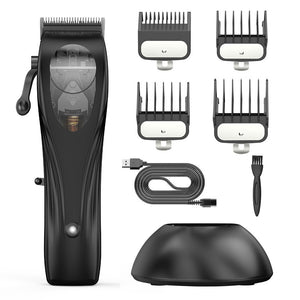 WL-1670 Black Professional Hair Clipper Set with Adjustable Guards - USB Rechargeable Trimmer with Charging Dock