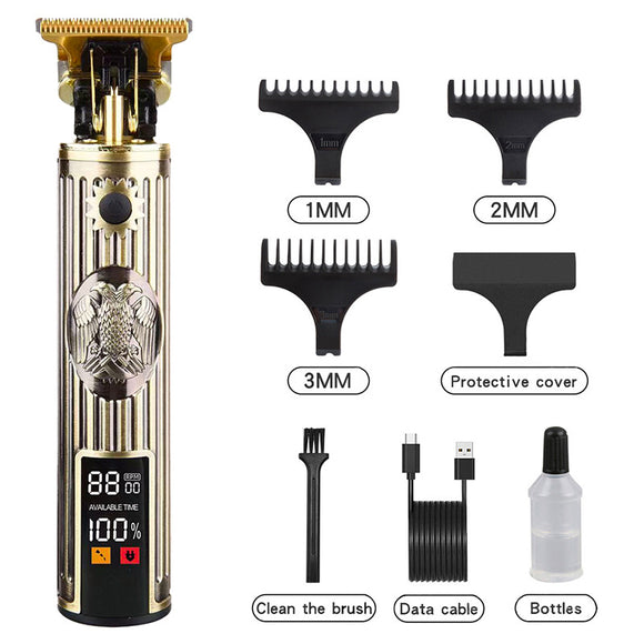 Professional Vintage Eagle Design Hair Trimmer - Digital Display Cordless Trimmer with Adjustable Guards and USB Charging