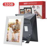 WiFi Digital Photo Frame White 32GB Storage 10-Inch HD Display + Remote Photo Video Sharing via App