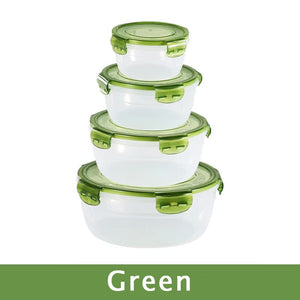 Green Round Plastic Food Storage Containers Set - Microwave-Safe Bento Boxes with Airtight Lids for Kitchen and Fridge