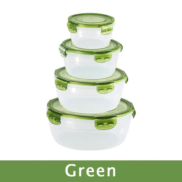 Green Round Plastic Food Storage Containers Set - Microwave-Safe Bento Boxes with Airtight Lids for Kitchen and Fridge