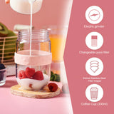 Pink All in1 Anywhere Portable Drip Pour Over Coffee Maker + Electric Grinder + Juice Blender Anywhere Freshly Ground Coffee