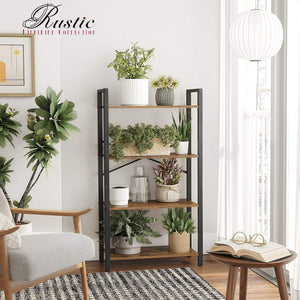 4-Tier  Storage Rack with Steel Frame, 120 cm High, Rustic Brown and Black