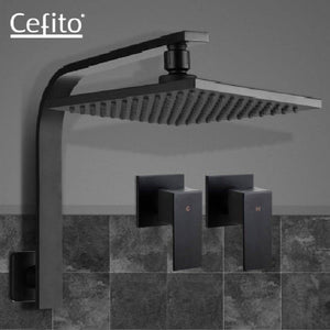 Cefito WElS 8'' Rain Shower Head Taps Square High Pressure Wall Arm DIY Black