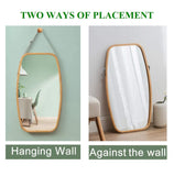 Hanging Full Length Wall Mirror - Solid Bamboo Frame and Adjustable Leather Strap for Bathroom and Bedroom