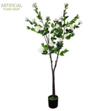 Artificial Plant Camellia Tree Flowering Natural White 180cm