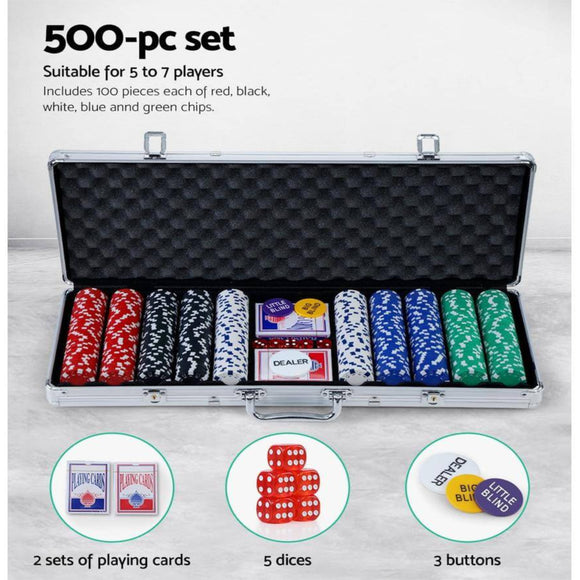 Poker Chip Set 500PC Chips TEXAS HOLD'EM Casino Gambling Dice Cards