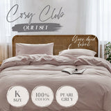 Cosy Club Duvet Cover Quilt Set Flat Cover Pillow Case Essential Pearl Grey King