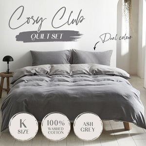 Cosy Club Duvet Cover Quilt Set King Flat Cover Pillow Case Grey Inspired