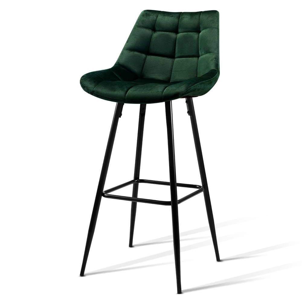 Artiss 2x  Kitchen Bar Stools Velvet Bar Stool Counter Chairs Metal Barstools Green