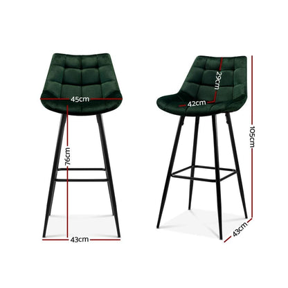 Artiss 2x  Kitchen Bar Stools Velvet Bar Stool Counter Chairs Metal Barstools Green