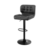 2x Kitchen Bar Stools Gas Lift Bar Stool Chairs Swivel Leather Black Grey