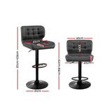 2x Kitchen Bar Stools Gas Lift Bar Stool Chairs Swivel Leather Black Grey