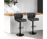 2x Kitchen Bar Stools Gas Lift Bar Stool Chairs Swivel Leather Black Grey