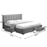 Levede Bed Frame Base With Storage Drawer Mattress Wooden Fabric Double Grey