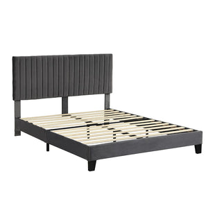 Levede Bed Frame Queen Size Mattress Base Platform Wooden Velevt Headboard Grey