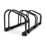 Bike Parking Rack | 1- 3 Bikes - Black The bike parking rack can securely store up to three bikes side by side and is entirely freestanding. Additionally, the stand can be reconfigured into any variation of three and can be installed in numerous locations. The bike rack is constructed with high-quality powder-coated steel with a smooth finish to prevent scratches.