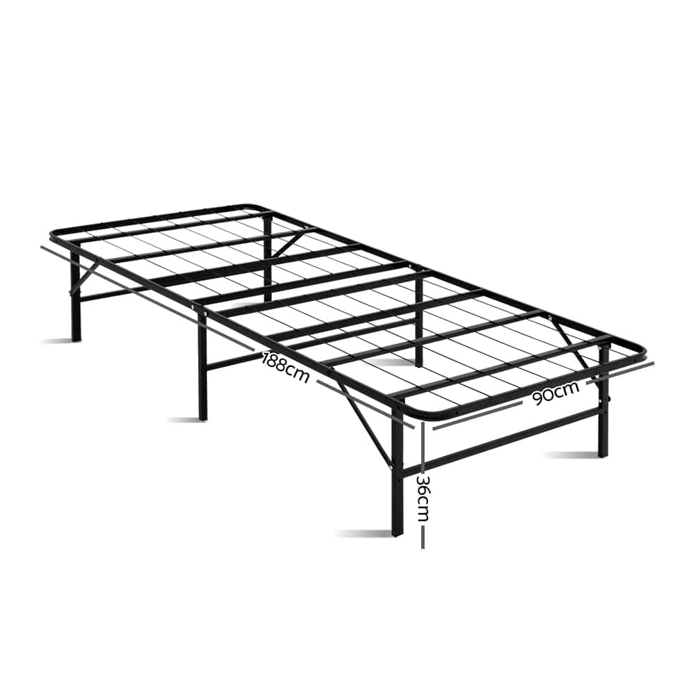 Artiss Foldable Single Metal Bed Frame - Black