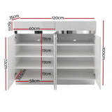 120cm Shoe Cabinet Shoes Storage Rack High Gloss Cupboard White Drawers 24 pairs